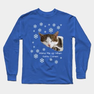 Cute Sleeping Cat Santa Christmas Long Sleeve T-Shirt